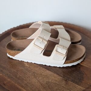 NWT Birkenstock Arizona Rivet Logo Vegan Canvas Eggshell 49 L9 M7